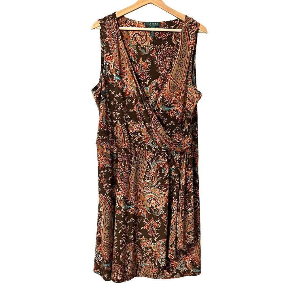 Lauren Ralph Lauren Womens Paisley Faux Wrap Dress Size 2X Office Boho Western